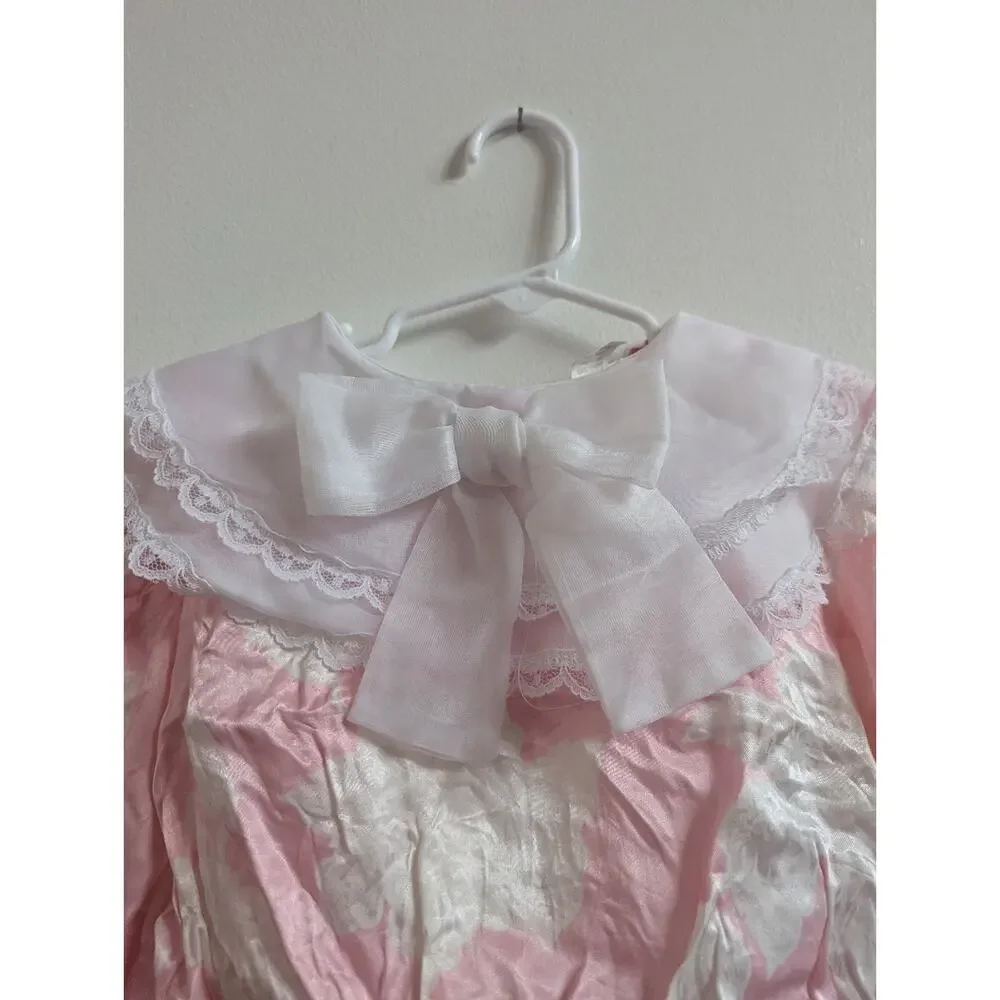 Vtg Sharlyn Dress 4T Girls Pink Shimmer Floral Drop Waist